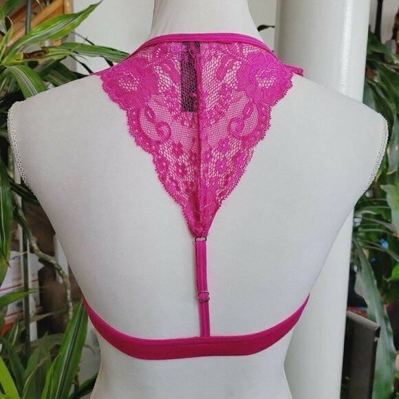 Dreamgirl Lingerie Bralette Hot Pink Magenta Size Medium NWT Lace T-Back - Picture 3 of 8